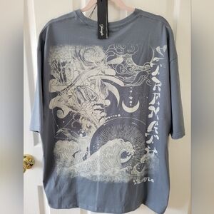 YoungLA Slate Blue Short-Sleeve Graphic Tee with White Japanese Inspired Print